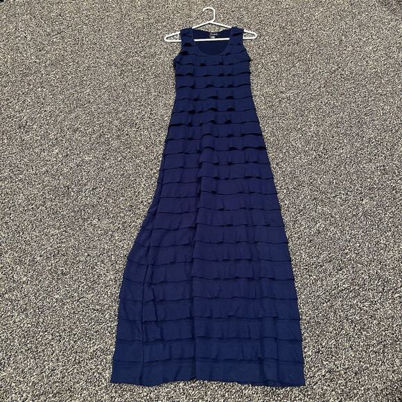Max Studio Sleeveless Tiered Maxi Dress Dark Navy Blue Stretch Small - Picture 4 of 7